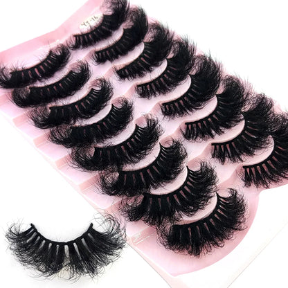 5-8 Pairs Natural Russian Striped Mink Lashes | 3D Volume Wavy False Eyelash Extensions