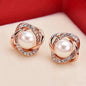 14k Gold Zircon Pearl Twist Stud Earrings | Luxury Women's Jewelry