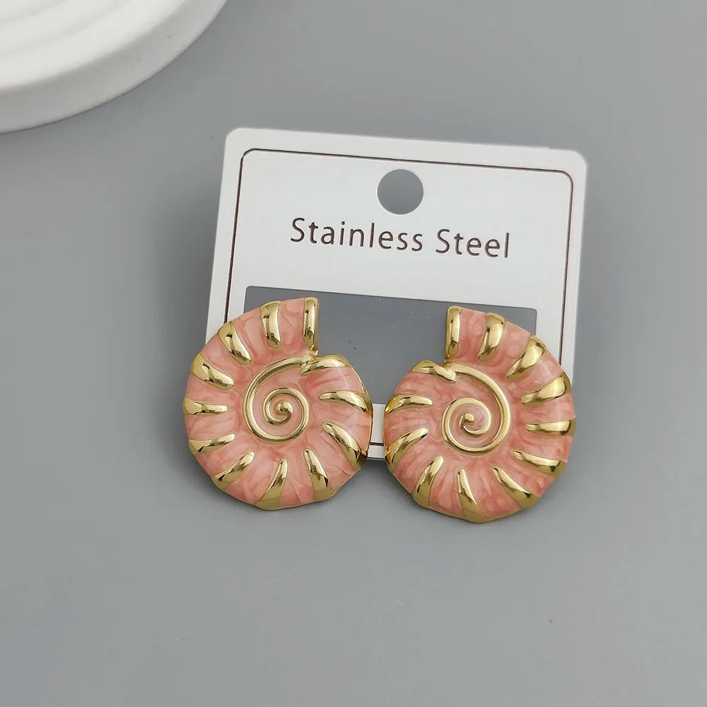 Creative Conch Colored Enamel Stainless Steel Earrings, Waterproof and No Rust-Rusting Women's Earrings, Party Jewelry