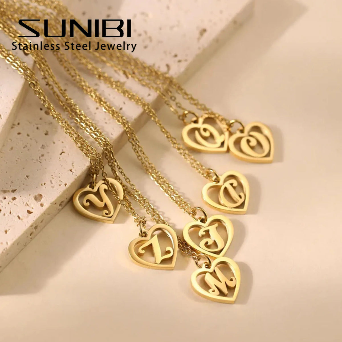 SUNIBI Stainless Steel Letter Heart Shape Hollow Pendant Charm for Bracelet Necklaces  for Women DIY Jewelry Making