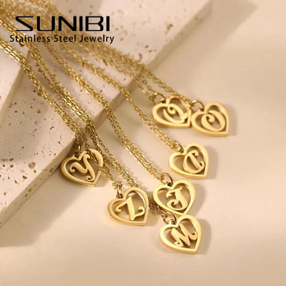 SUNIBI Stainless Steel Letter Heart Shape Hollow Pendant Charm for Bracelet Necklaces  for Women DIY Jewelry Making