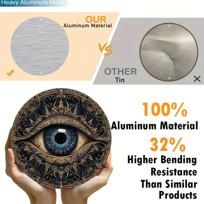 Evil Eye 8x8" Round Aluminum Wall Art - Versatile Home Decor for Living Room, Bathroom & More