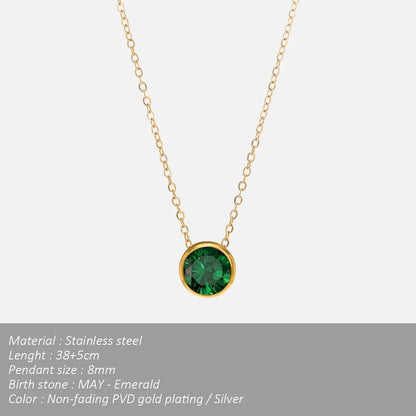 SUNIBI Stainless Steel Birthstone Necklace for Woman Gold Color Bride Designer Pendant Necklaces Birthday Gift Jewelry Wholesale
