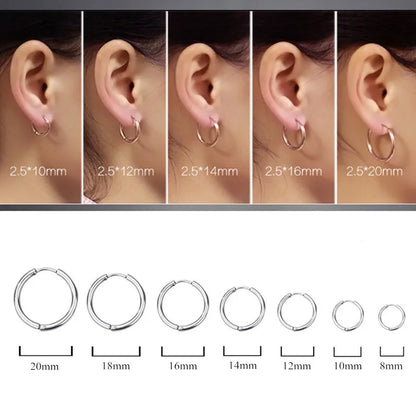 8/10/12/14/16/18/20mm Stainless Steel Huggie Hoop Earrings for Women Men