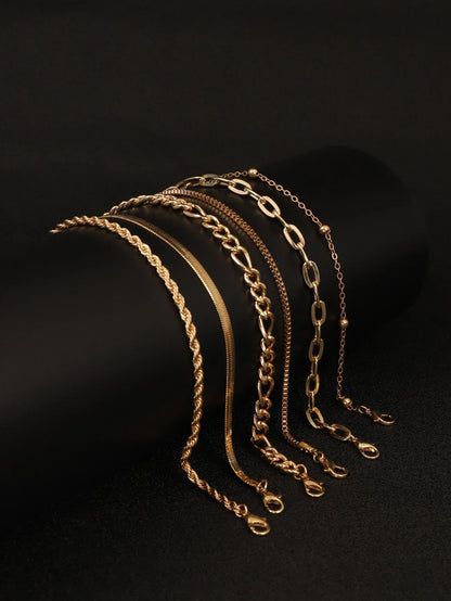 6Pcs Gold Color Bracelet Set Boho Retro Thick Twist Cuban Chain Bracelet for Women 2023 Trendy Quality Jewelry Gifts