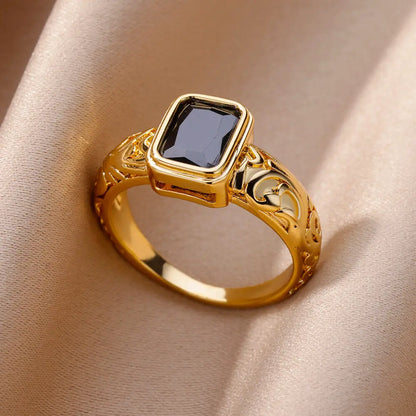 Luxury Zircon Heart Rings For Women Gold Color Open Stainless Steel Crystal Geometry Finger Ring Jewelry Wedding Gift anillos