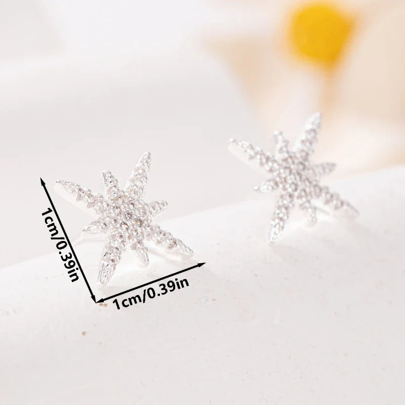 1pair Six Pointed Star Earrings Copper Material Versatile Trend Women's Stud Earrings Wedding Valentine's Day Birthday jewelry