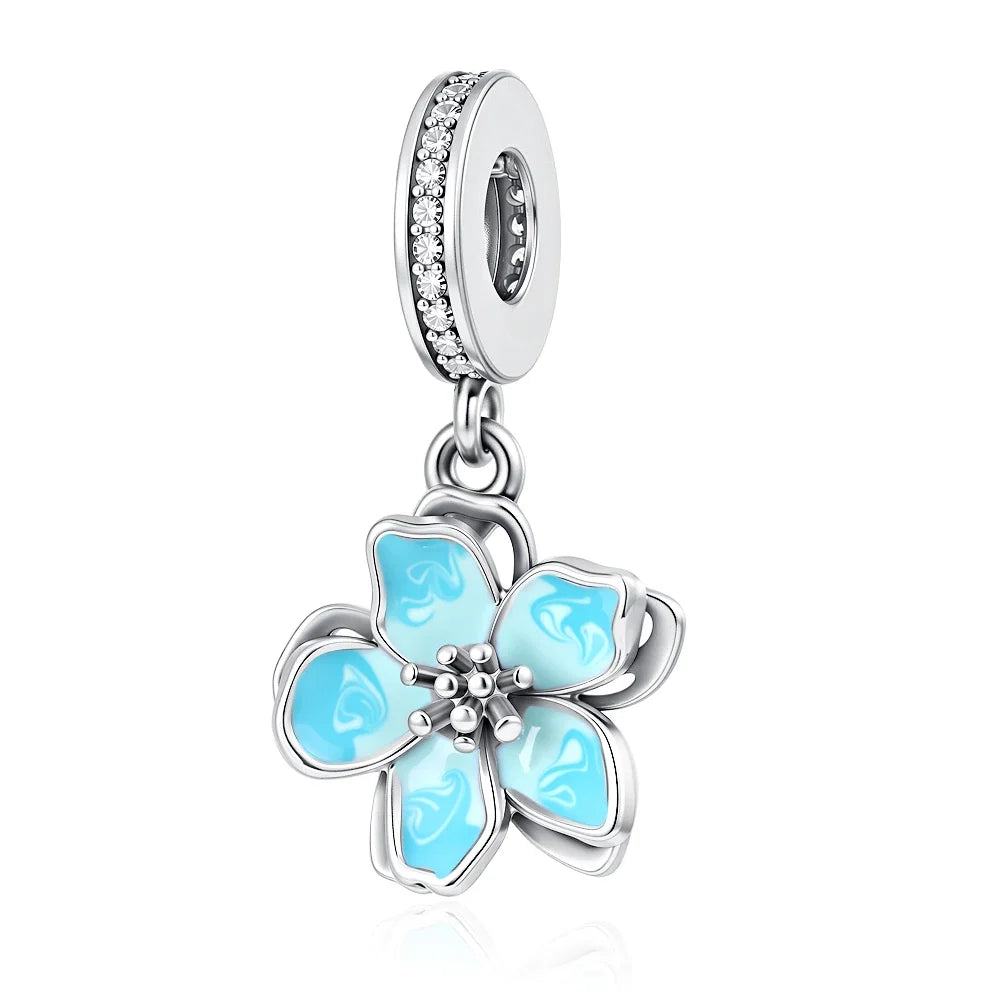 European Summer Blue Series Turtle Flower Pendant Fit S925 European 925 Sterling Silver Bracelet Bangles Necklace