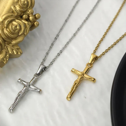 Classic Jesus Cross Necklace 18K Gold Plated Stainless Steel Religious Jewelry Polished & Durable for Men Women Christians