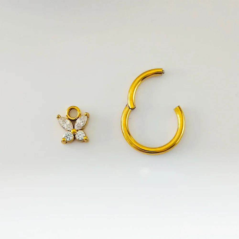 Waterdrops Pendant Conch Ring ASTM F136 G23 Titanium Piercings Moon Flowers Hinge Segment Clicker Teardrop Helix  Earrings