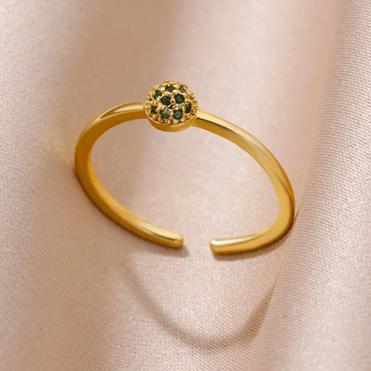 Tiny Green Zircon Round Rings For Women Geometric Stainless Steel Ring Luxury Wedding Christmas Jewelry Gift Free Shipping