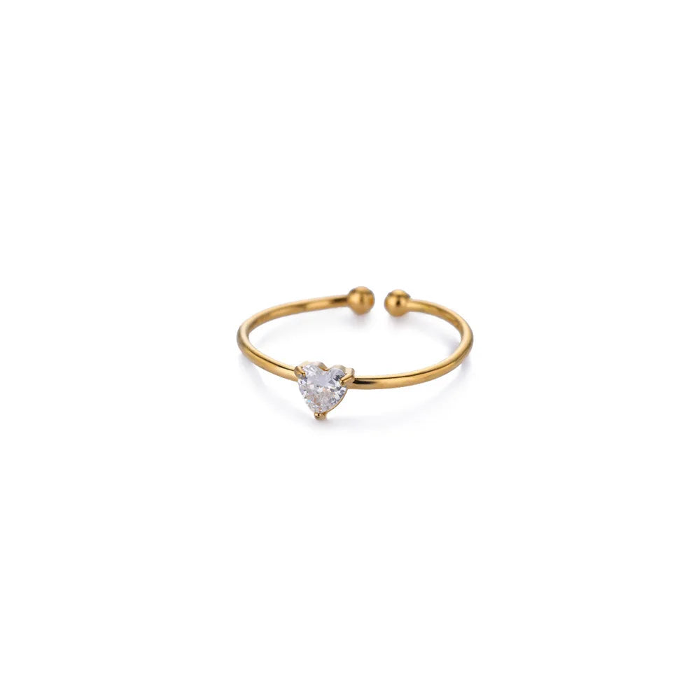 Fashion Zircon Heart Birthstone Rings For Women Stainless Steel Gold Color Birthstone Ring  Aesthetic Wedding Jewelry Gift