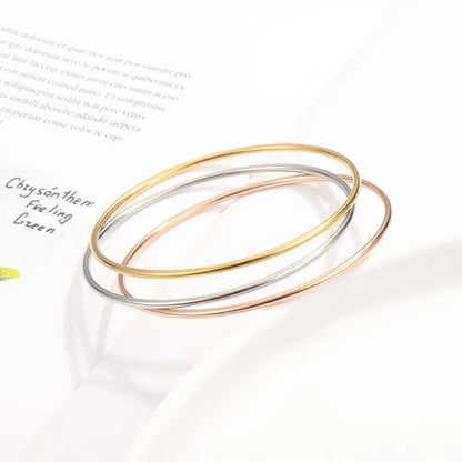 55mm/60mm/65mm Stainless Steel 2mm Thin Plain Polished Slip On Bangle Bracelet for Women Girl