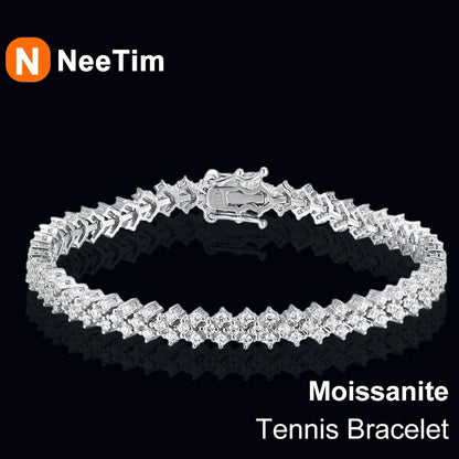 NeeTim Moissanite Tennis Bracelet 925 Sterling Silver Lab Diamond Bracelets with White Gold Plated  Fine Jewelry For Women