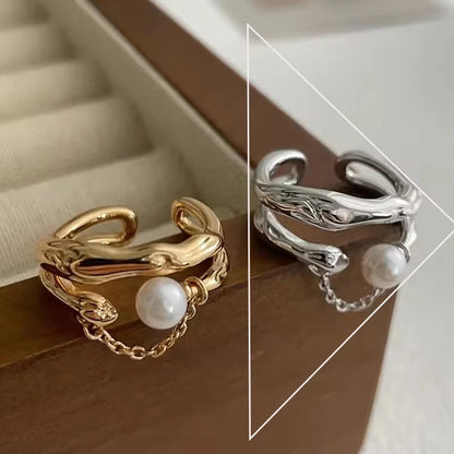 PANJBJ 925 Sterling Silver Pearl Irregular Ring | Women Shell Overlapping Hollow Sweet Design Jewelry