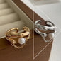 PANJBJ 925 Sterling Silver Pearl Irregular Ring | Women Shell Overlapping Hollow Sweet Design Jewelry