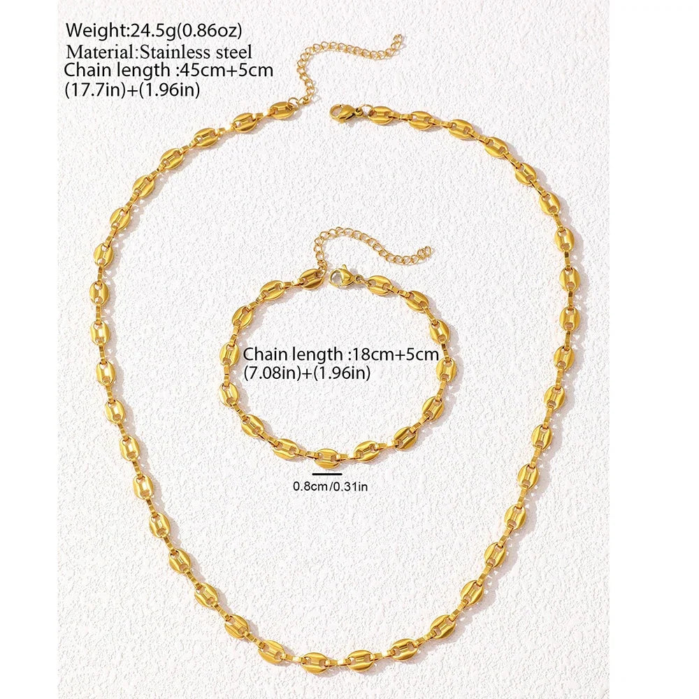 Stainless Steel Jewelry Set Necklaces Bracelet with Cute Pig Nose Hollow Carving High-end textured jewelry set For Women Jewelry