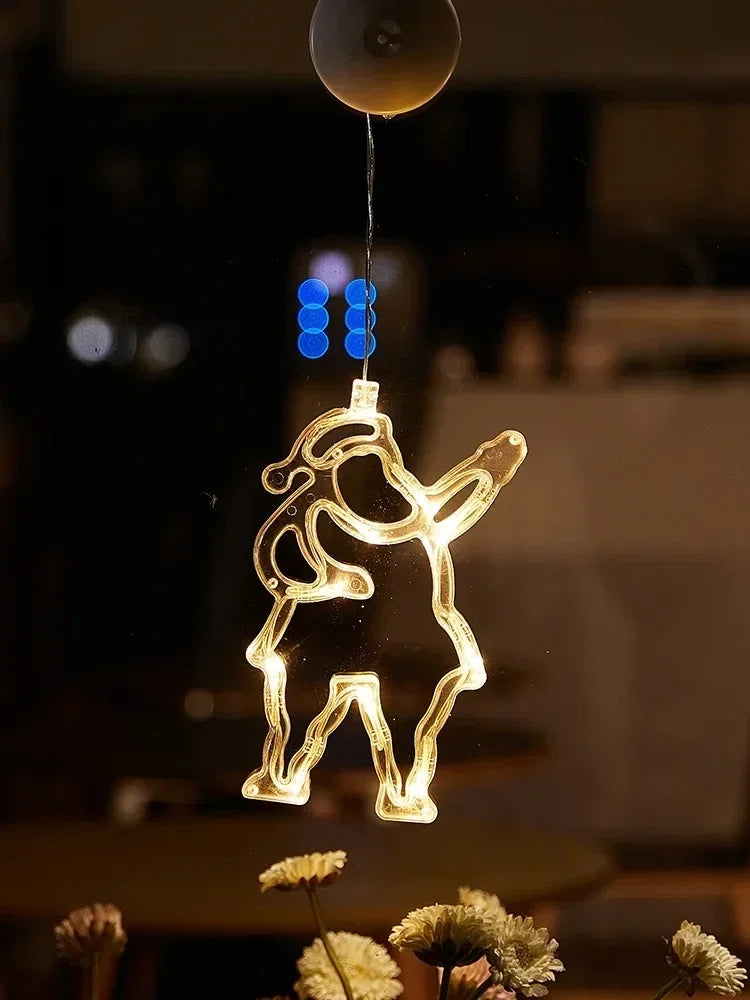 Christmas Window Decor LED Lights | Snowflake Tree Star Deer Sucker Lights for Xmas