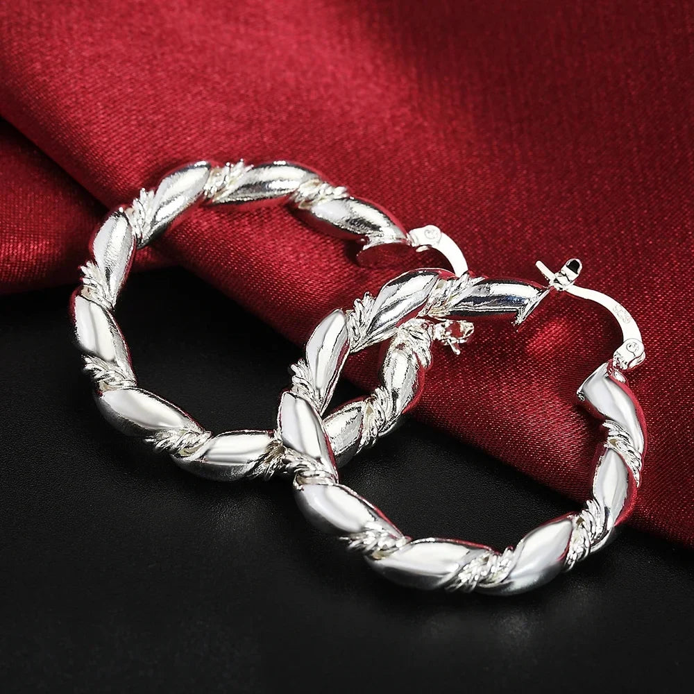 Top Quality 925 Sterling Silver Earrings Simple Round Circle Hoop Earrings For Woman Fashion Wedding Engagement Charm Jewelry