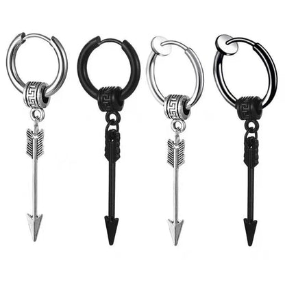 Black Arrow Punk Stainless Steel Stud Earrings | Unisex Gothic Ear Clip Set