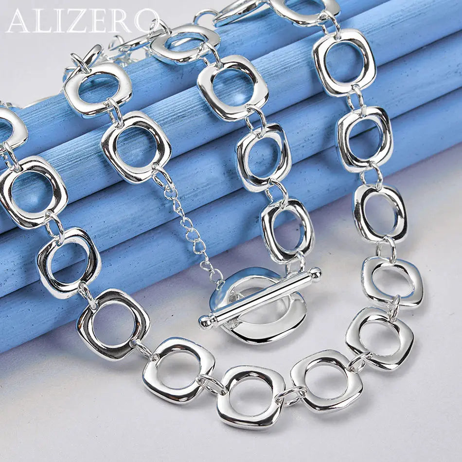 ALIZERO 925 Sterling Silver Necklace 20 inch Squares Chain Necklaces For Women Men Fashion Wedding Party Jewelry Gifts