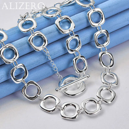 ALIZERO 925 Sterling Silver Necklace 20 inch Squares Chain Necklaces For Women Men Fashion Wedding Party Jewelry Gifts