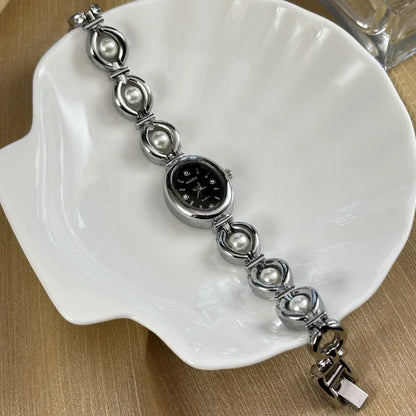 Luxury Pearl Inlaid Bracelet Watch Fashion Women Quartz Watch Brand Oval Dial Dress Wristwatches Dropshipping Relojes Para Mujer