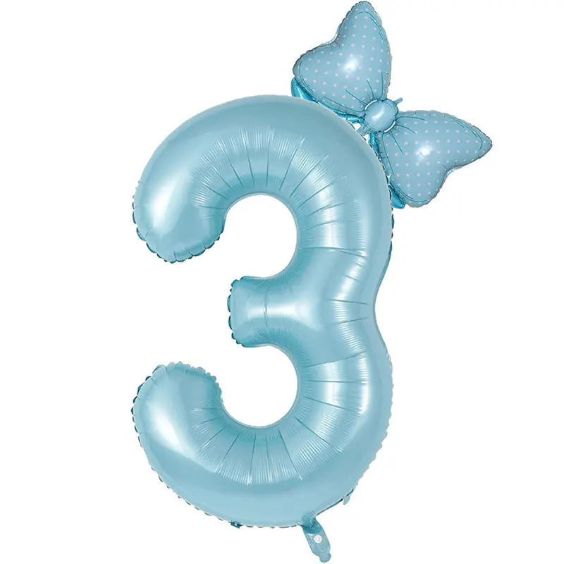 Number Foil Balloon Set with Bows | Birthday Party Decor