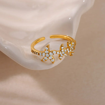 Starfish Shell Stainless Steel Open Rings For Women Fashion Gold Color Finger Ring Trendy Summer Beach Vacation Ocean Jewelry