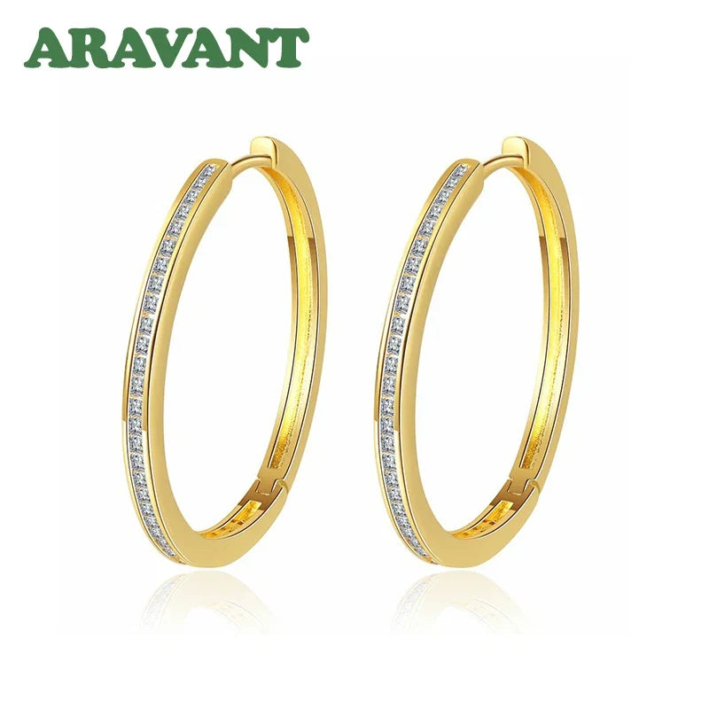 Aravant 925 Sterling Silver 35MM Zircon Hoop Earring For Women Fashion Jewelry Gift