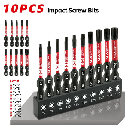 10-Piece Magnetic Star-Shaped Bit Set | Professional S2 Alloy Steel Torx Screwdriver Bits for Impact Drills