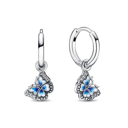 European New 925 Silver Butterfly Flower Stud Earrings, Fit Women's Festival Exquisite Charm Jewelry Gifts