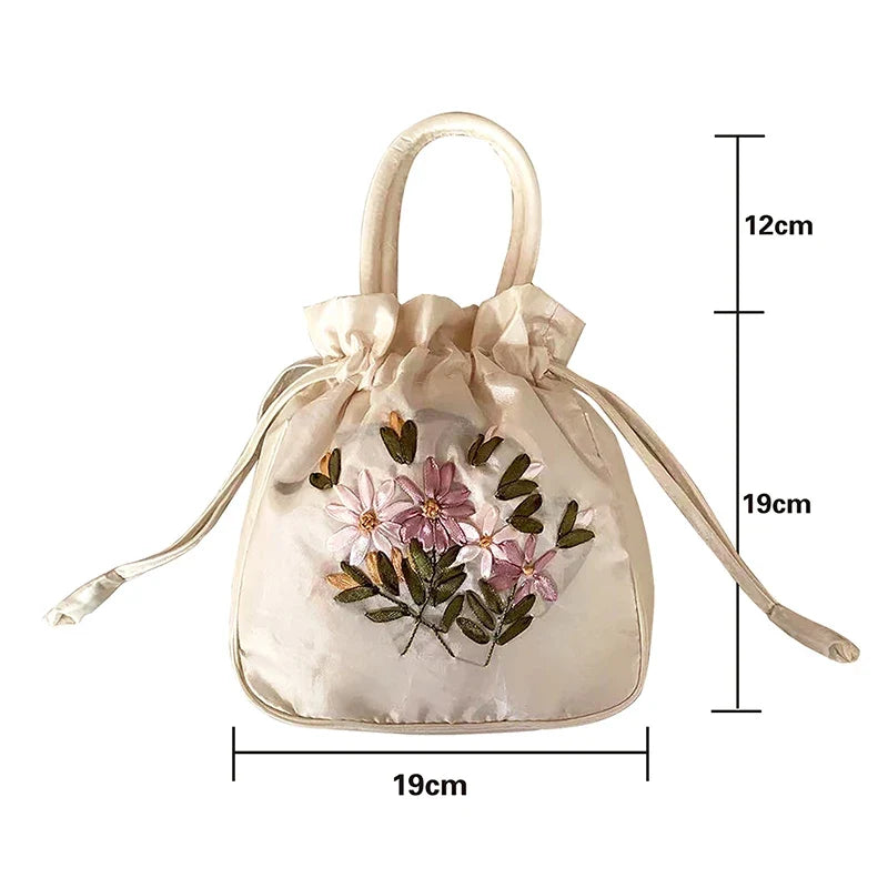 ZTBBAO Embroidered Flower Bucket Bag | Small Top Handle Handbag for Women