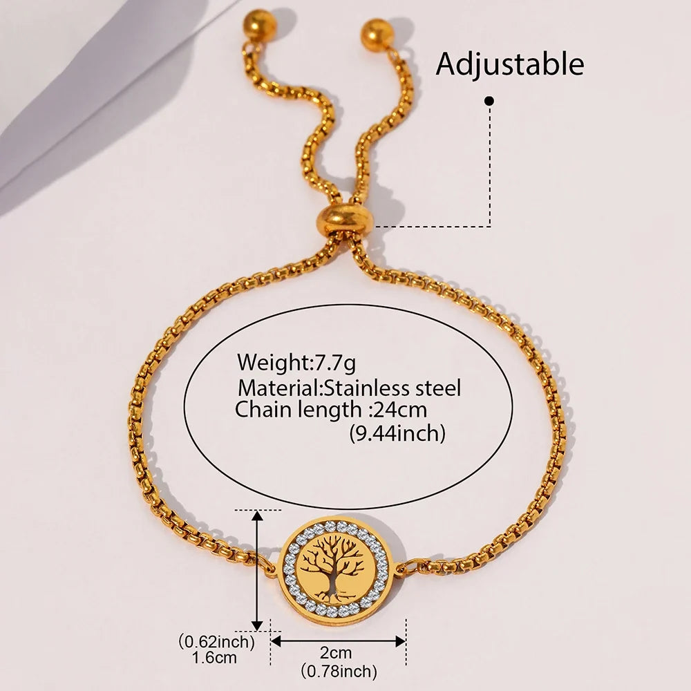 DOTIFI Stainless Steel Bracelets Exquisite Tree of Life Crystal Pendant Chain Trendy Bracelet For Women Jewelry Non-fading