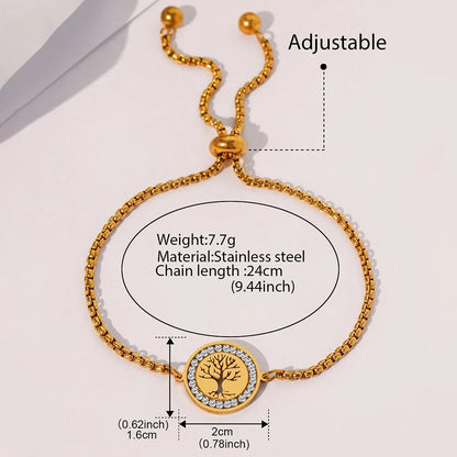 DOTIFI Stainless Steel Bracelets Exquisite Tree of Life Crystal Pendant Chain Trendy Bracelet For Women Jewelry Non-fading
