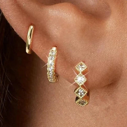 Gold Hoop and Stud Earrings Set | 3-Piece Stainless Steel Jewelry Collection