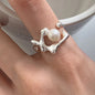 PANJBJ 925 Sterling Silver Pearl Irregular Ring | Women Shell Overlapping Hollow Sweet Design Jewelry
