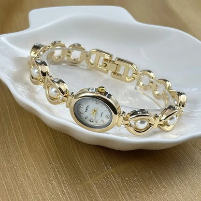 Luxury Pearl Inlaid Bracelet Watch Fashion Women Quartz Watch Brand Oval Dial Dress Wristwatches Dropshipping Relojes Para Mujer
