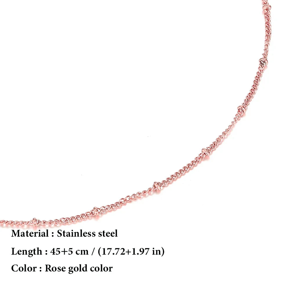 SUNIBI Stainless Steel Chain Necklace for Women Gold Color Thin Choker Bead Chain Necklace Jewelry Wholesale Dropshipping