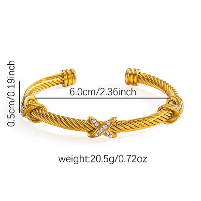 1pcs Stainless Steel 8-shaped Cross Diamond Bracelet Trendy Fashion Versatile Steel Rope Open Bracelet Party Jewelry Gifts