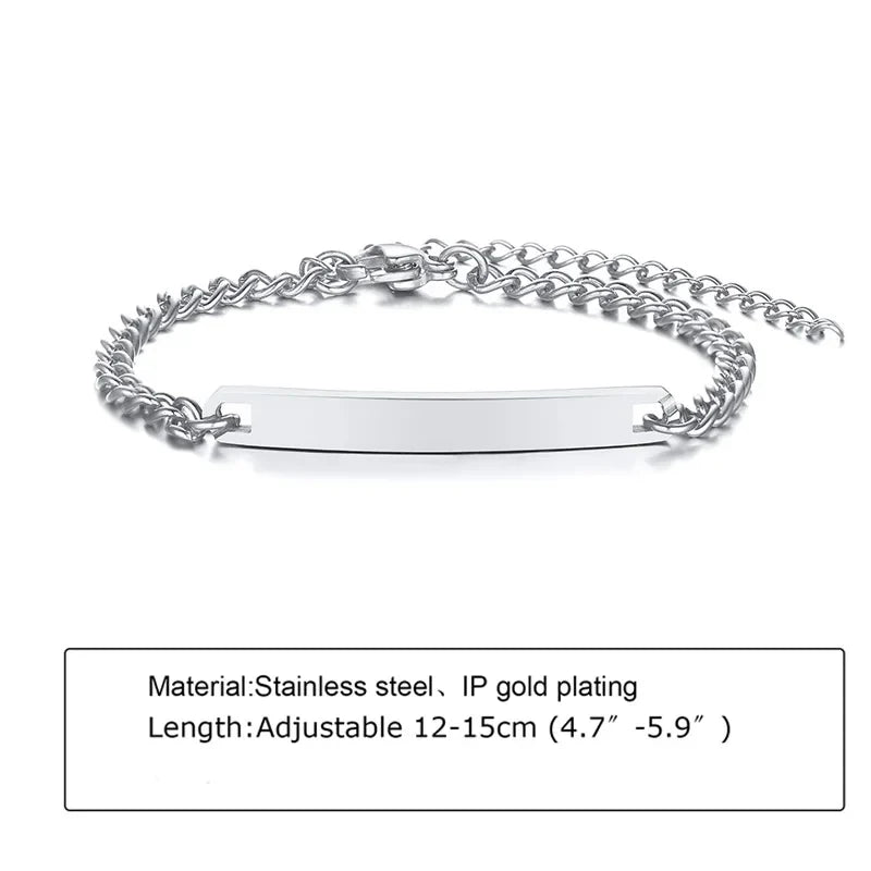 Custom Personalized Name ID Bracelet Gilrs Boy Gifts, Stainless Steel Curb Chain Link Crown Bracelet Not Allergic