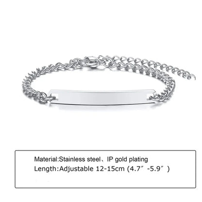Custom Personalized Name ID Bracelet Gilrs Boy Gifts, Stainless Steel Curb Chain Link Crown Bracelet Not Allergic