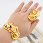 Trend Bangle with Ring Set for Party 18k Gold Color New Design Hand Bracelet Cocktail Ring Weddings Bride Set Ladies Jewellery