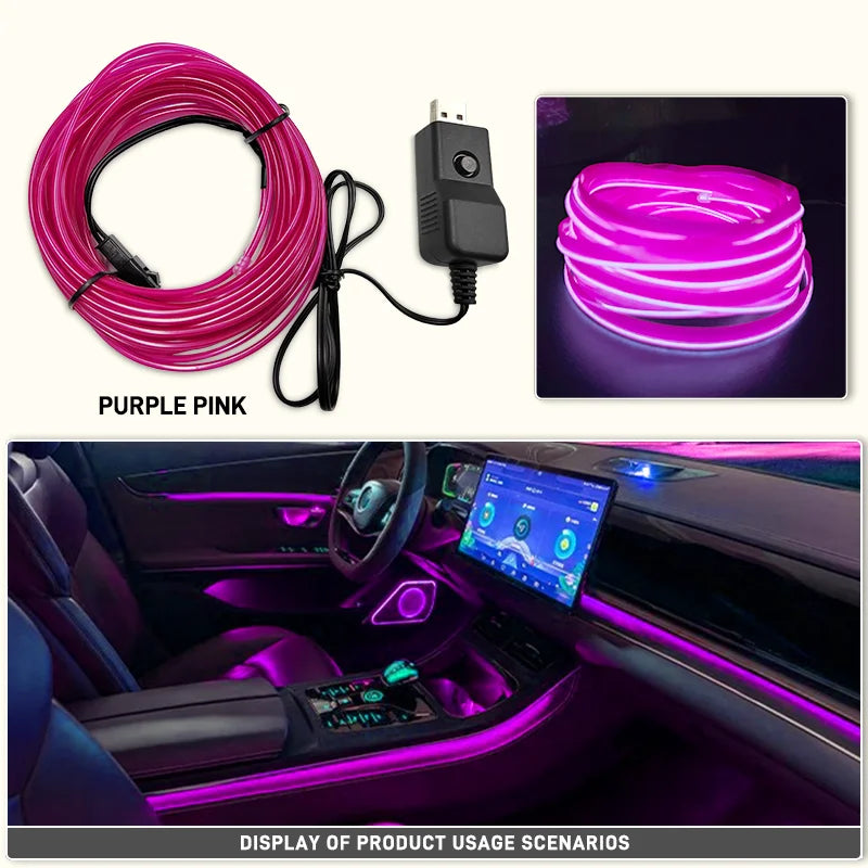 Car Interior EL Wire Neon Strips | Flexible LED Atmosphere Lamp