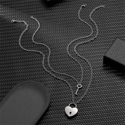 Romantic Key and Heart Couple Necklace Set | Stainless Steel Lock and Key Pendant for Lovers