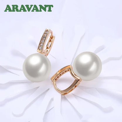 Aravant 925 Silver 18K Gold 12mm Pearl Drop Earrings For Women Wedding Fashion Jewelry