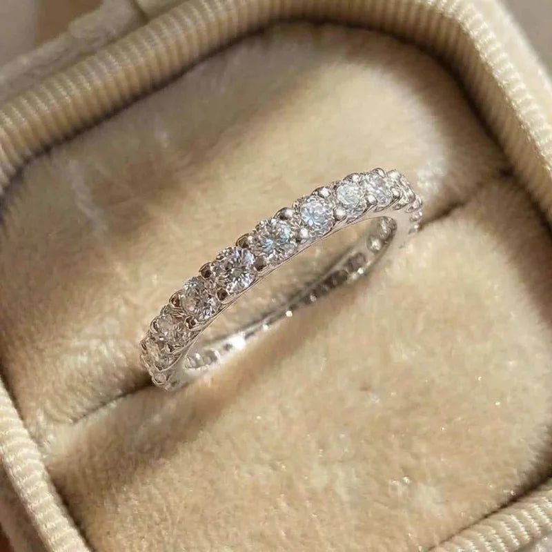 925 Sterling Silver New Trendy Thin Finger Rings Band with Shiny Cubic Zirconia Simple Stylish Daily Wear Jewelry for Women