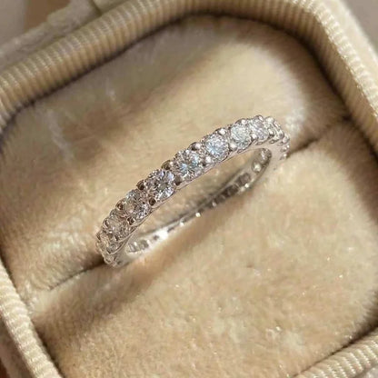 925 Sterling Silver New Trendy Thin Finger Rings Band with Shiny Cubic Zirconia Simple Stylish Daily Wear Jewelry for Women