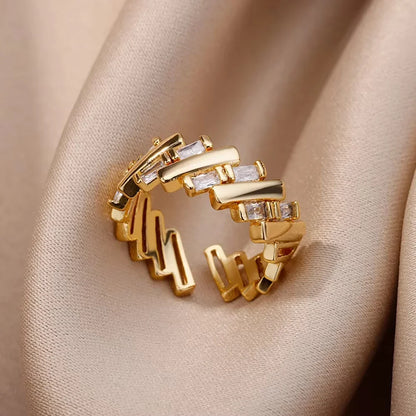 Fashion Zircon Sun Flower Rings For Women Stainless Steel Gold Color Geometric Ring Trendy Wedding Party Aesthetic Jewelry Gifts