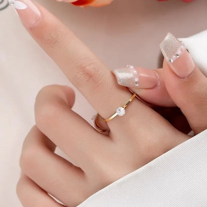 Stainless Steel Single CZ Ring Simple 1mm Thin Wedding Band for Women Girl Size 3-10